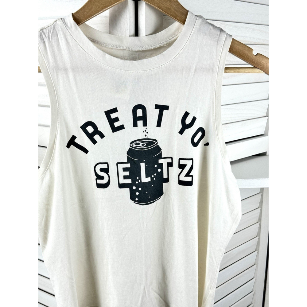 Fifth Sun Tank Top Women’s Small Treat Yo’ Seltz’ Tee Sleeveless White NWT
